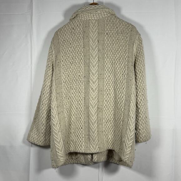Branigan Weavers Ireland Wool Coat Aran Knit Cardigan Jacket Cream XL - Picture 11 of 11